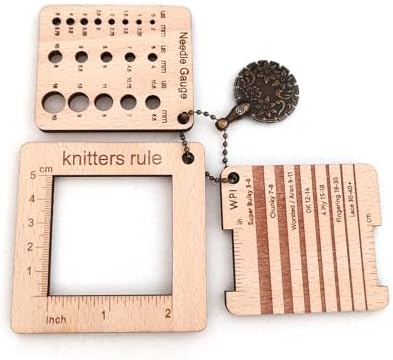 3 Pcs Wood Knitting Guage Rulers with Yarn Cutter, 3 Style Square Knitting Tool, Crochet Hook & Knitting Needle Gauge & Knitting Rule, Sewing Rulers for Art Sewing Knitting Crafts