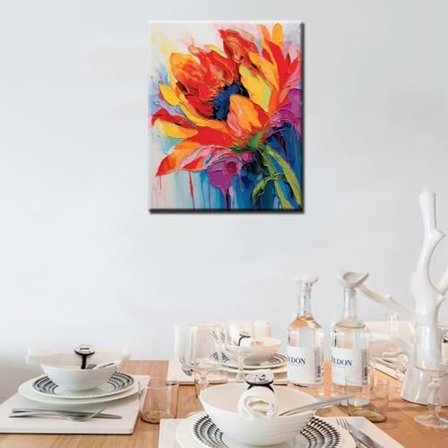 Tulip Flower Paint by Number for Adult,Abstract Graffiti Painting by Number Kits On Canvas, DIY Oil Painting Acrylic Paints,leafage Paint by Numbers for Adults and Kids Beginner（without frame）