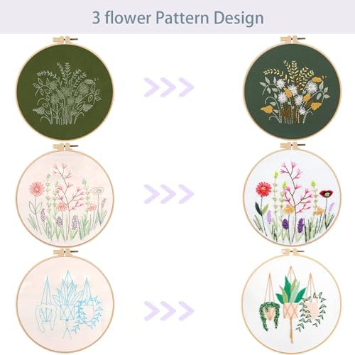 Offizon 3 Sets Embroidery Kit for Beginners Adult DIY Cross Stitches