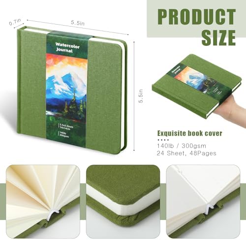5.5in Watercolor Sketchbook Journal Square Watercolor Notebook Xmas Green