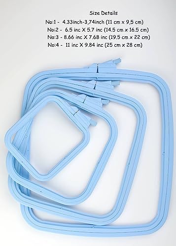 Nurge Square Embroidery Hoop - Plastic Cross Stitch Frame for Needlepoint & Embroidery - Adjustable Craft Hoop - Blue - No:1 (X Small)