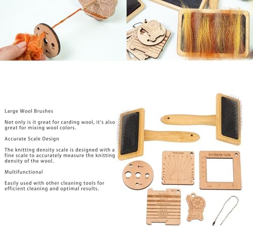 Knitting Measure Tool Set with Wooden Knitting Gauge, Crafted Beech Wood Yarn Measuring, Needle Felting Tools, Wool Brush for Fiber Crafting Projects
