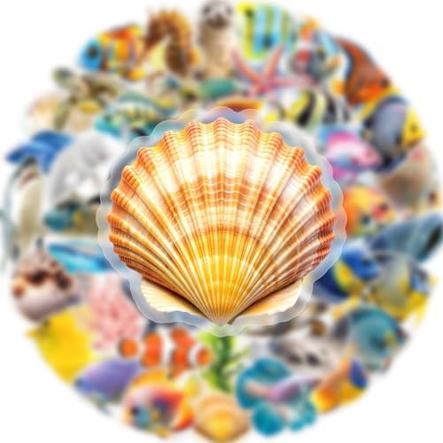 50 Pcs PET Transparent Underwater World Stickers, Waterproof Vinyl Marine Life Decals for Laptop Skateboard Luggage, Colorful Ocean Creature Stickers Gift for Kids Teens Adults(The Underwater World)