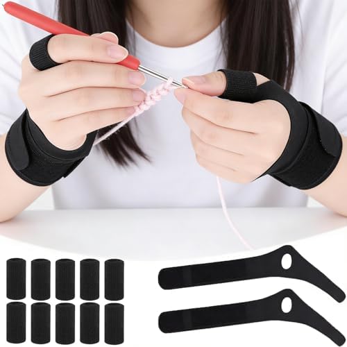 2 Pack Ergonomic Crochet Hooks Gloves with 10 Pack Finger Sleeves Crochet Accessorie for Crochet Supplies for Crocheters