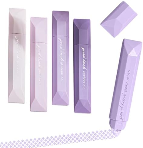 Double Sided Tape Pens, Double Sided Tape Roller, D𝐨uble Si𝐝ed Glue Pen, Office Adhesive Tape for Scrapbooking, Gift Wrapping, Photo Mounting, School Office & Crafts (Purple)