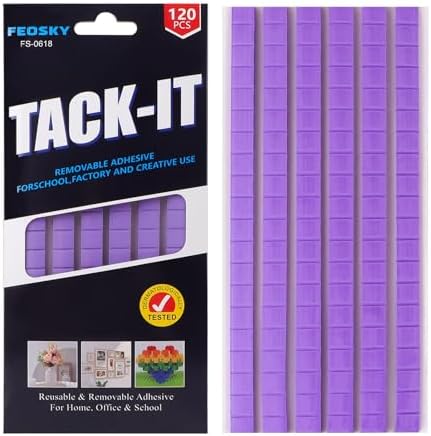 Feosky Adhesive Poster Sticky Tack Putty, Reusable and Removable Adhesive Putty, 120PCS, Mounting Putty for displaying Wall Paintings, Museum Art Photography, Picture, Crafts (Purple, Pack of 1)