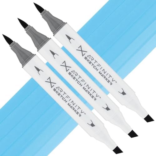 Artfinity Sketch Markers - Set of 3 - Mediterranean Blue B2-3, Vibrant, Professional, Dye-Based Alcohol Markers for Artists, Drawing, Travel, & More