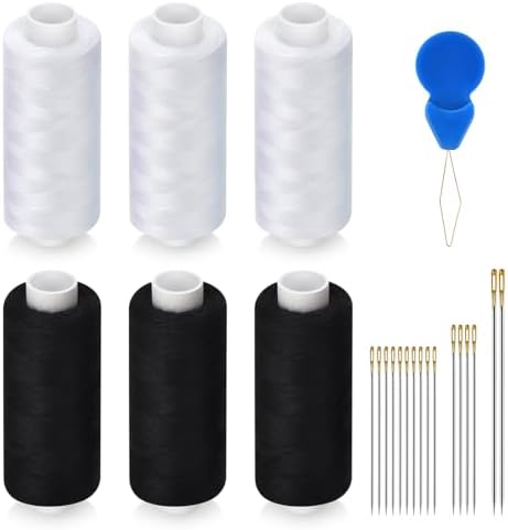 6 Pcs Sewing Thread Kit, 400 Yards Each Spool 402 Polyester Thread with Sewing Needle & Threader, Sewing Threads for Sewing Machine, Hand Stitching, Embroidery