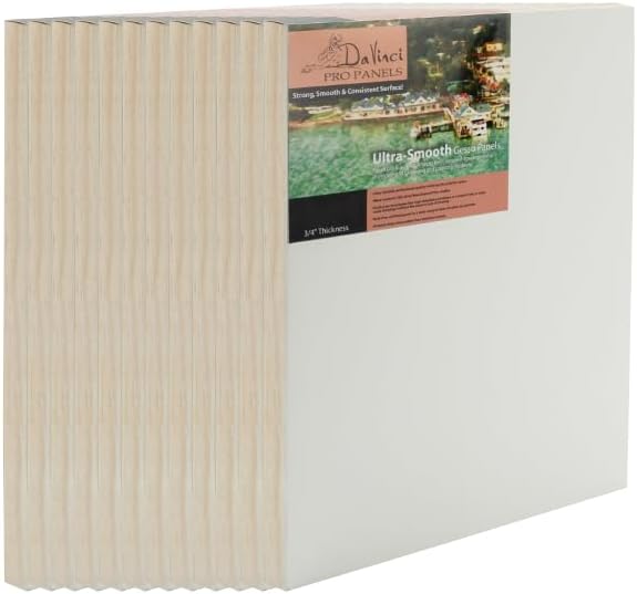 Da Vinci Pro Ultra Smooth Wood Canvas Gesso Board - 3/4" Deep, 4x4 Pack of 12 Single White Acrylic Polymer Gesso Panels for Painting Fine Portraits and Ultra Fine Detail Illustrations and Artwork