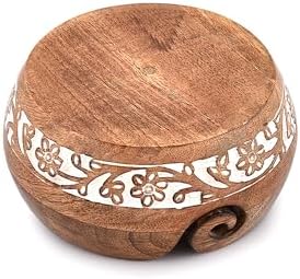 BHAVATU Yarn Storage Mango Wood Yarn Bowl for Crocheting | Crochet/Knitting Yarn Bowls Best Gift from Craft Supplies (6" x 6"x 3")