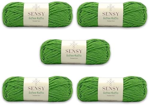 S Sensy Softee Raffia - Polyester Raffia Yarn 5 Skeins Green 109 Yards 4 oz