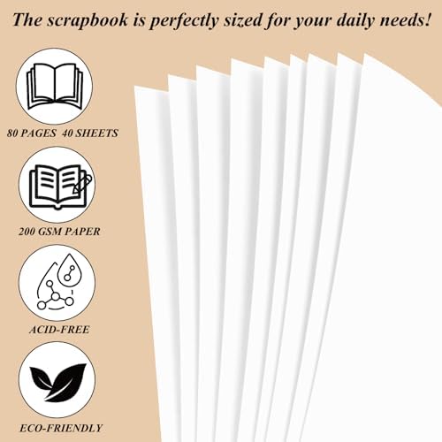 Joyberg Scrapbook 80 Pages, Scrapbooking Supplies 8 x 8 In, Scrapbook Album Suitable for Album Memory Book Wedding, Anniversary Family, DIY Craft Projects (White)