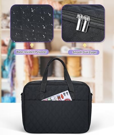Sewing Supplies Organizer Bag with Removable Binder, Black