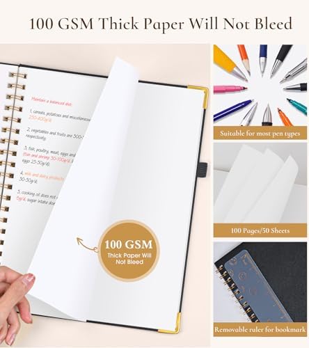 Blank Spiral Notebook Journal 8.5” x 11”, A4 Large Hardcover Sketch Book for Women Men, 100 GSM Blank Paper Drawing Notebook, Spiral Bound Sketchbook for Sketching School Work Note Taking, Black
