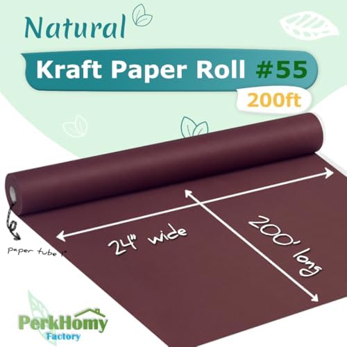 PerkHomy 24" x 2,400" (200') Wine Red Kraft Paper Roll for Craft Bulletin Board Paper Art Table Covering Crafting Gift Wrapping Bouquet Packing Parcel 80GSM 55LB (Wine Red, 24" x 200')