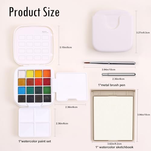 Mini Watercolor Paint Set, Compact Travel Art Kit with 16 Colors