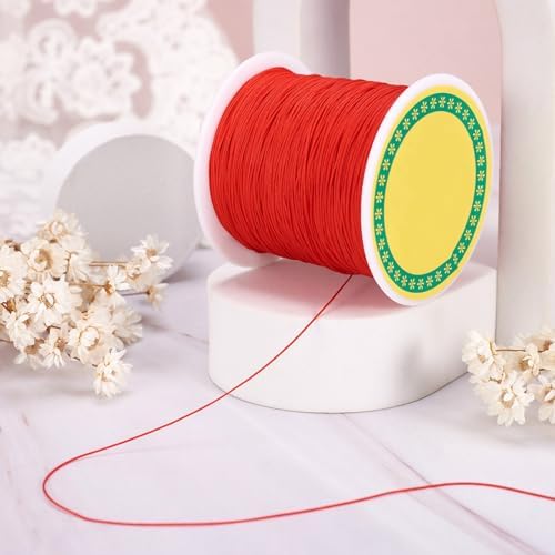 150 Yards Braided Nylon Cord Chinese Knotting Cord 0.5mm Red String for Bracelet, Nylon Beading Thread for Kumihimo Necklace Jewelry Tassels Craft