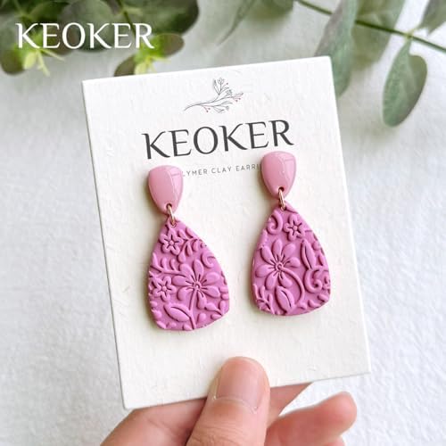 KEOKER Polymer Clay Texture Roller, Polymer Clay Roller for Making Earrings, Like Polymer Clay Texture Sheets, Great Work with Polymer Clay Cutters (Boho C), Floral C