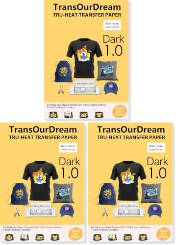 TransOurDream Heat Transfer Paper for Dark T Shirts(20 Sheets, 8.5x11),Printable HTV Heat Transfer Vinyl for Inkjet Printers (Pack of 3)