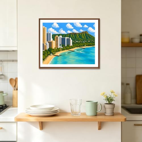 ARNLRDYA Hawaii Honolulu View Paint by Number Kits, Coastal Beach Scenery Paint by Numbers for Adults, City Travel Landscape Canvas Set Acrylic Painting for Gift Home Decor(16×20inch, Unframe)