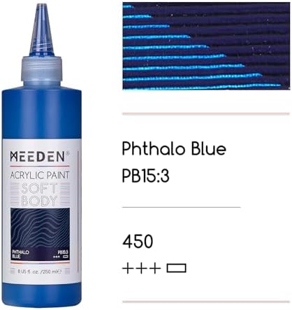 MEEDEN Soft Body Acrylic Paint: Phthalo Blue Matte Finish 250ml/8.45oz