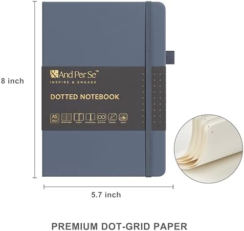 &And Per Se Dotted Journal Kit, A5 Hardcover Dot Grid Journal Notebook Set for Beginners with Journaling Supplies Stencils, Stickers, Washi Tapes & Colored Pens Accessories (Dark Blue)