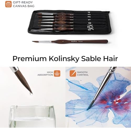 Nicpro 7pcs Kolinsky Sable Miniature Paint Brushes with Cloth Roll