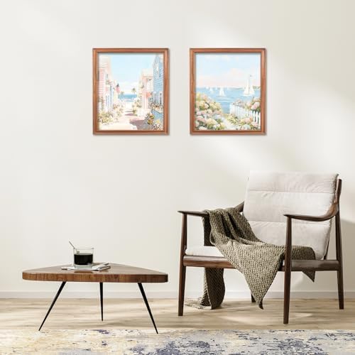 RLTXBUK 2 Pack Coastal Beach Diamond Art Kits, Nautical Sailboat Seaside Hydrangea Landscape Gem Diamond Painting Art Kits for Adults Kids Beginners, Beach House Decor, 9.8x11.8 Inch