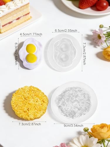 3D Instant Noodle Silicone Mold & Fried Egg Mold, Non-Stick Food Shape Candle Moulds for Chocolate, Resin, Soap | Cute Fondant Molds for Baby Shower Party DIY Crafts‌ (Instant Noodles)