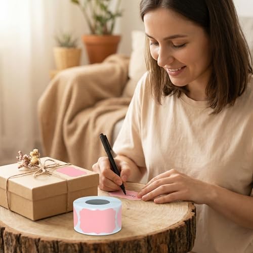 300 Pcs Pink Labels Stickers, 1.2x2 Inch, 3 Decorative Designs, Writable for Gift Wrapping, Pantry Storage, Jars & Wedding Decor
