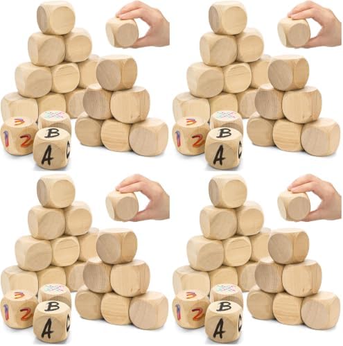 ZEAYEA 20 Pcs Blank Wooden Dice, 2 inch Unfinished Square Blocks, Blank 6 Sided Wood Cubes with Rounded Corners for Building Blocks, DIY Craft Projects, Party Supplies (Pack of 4)