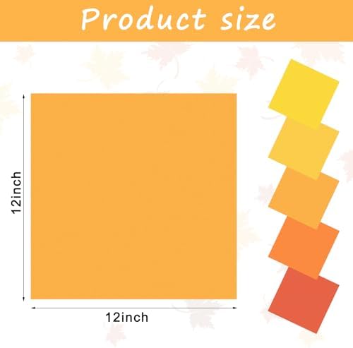 Whaline 50 Sheets 12 x 12 Inch Assorted Orange Yellow Card Stock Paper Fall Thanksgiving Scrapbook Craft Paper for Autumn Halloween Print DIY Art Making School Office Supplies, 65lb