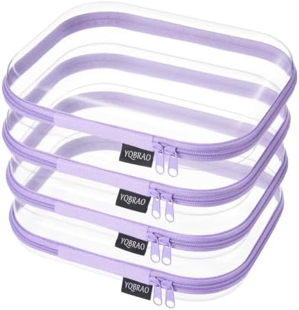 YQBRAO Clear Hard Shell Zipper Cases, 4 Medium Makeup Organizers, Purple