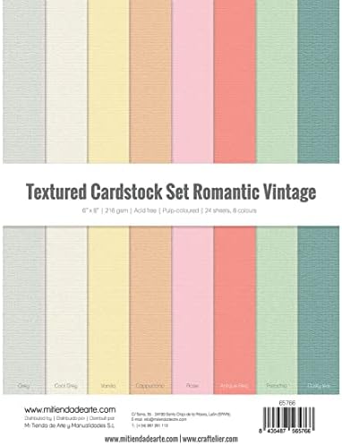 Craftelier - Cardstock Set Romantic Vintage Texture | Pack of 24 Double Sided Cardstock for Card Making, Scrapbooking and Craft Projects | Weight 216 grams | Size 15,24 x 20,32 cm (6" x 8")