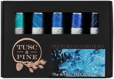 Tusc & Pine Artist Oil Paint - 40 ml Set of 5 - Ocean Blues - Non-Yellowing, Rich & Creamy Consistency, Maximum Pigment Load, Small Batch Milled Oil Paints Developed for Professional Artists