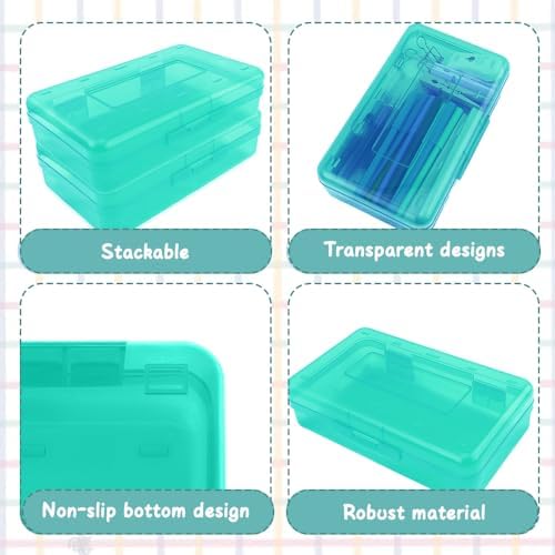 Mint Green Hard Pencil Case Plastic Large Capacity Clear Pencil Box Crayon Box Organizer 1 Pack Storage Container Organizer Boxes for Pens School Stylish Art Office Supplies Storage Medium for Boys