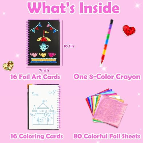 FUNNYB&G Foil Art Craft Kit for Kids, Sparkly Birthday Gift Toy for Girls | No Mess, Kids Ages 4-10 Create Sparkling Artwork, A Creative Gift for Birthdays, Holidays, Travel Activities,Screen-Free Fun