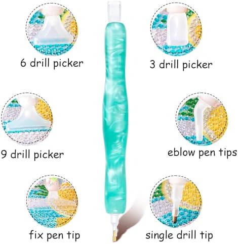 RaySoar Diamond Painting Art Drilling Dot Pen with Tips Nibs Placers Tool Accessories for Adults, Gem Rhinestone Picker Stylus New Green