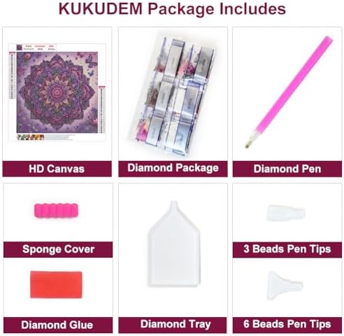 KUKUDEM Mandala Diamond Painting Kits for Adults, Diamond Art Kits 12×12In