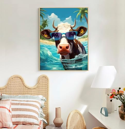 Paint by Numbers Kit for Adults, Beach Cow DIY Acrylic Canvas Painting Set