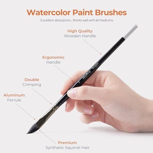 Nicpro Watercolor Brushes Professional, 24pcs Soft Synthetic Squirrel Brush
