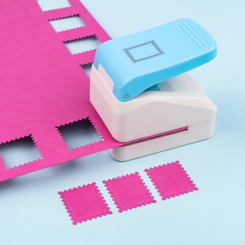 CYFUN DESIGN Stamp Puncher, 3D Embossing Postage Stamp Punch, 1.1x0.9inch Rectangular Craft Lever Puncher, Square Tag Stamps Cutter Hole Punch for Scrapbooking Journaling Paper Craft DIY Card Making