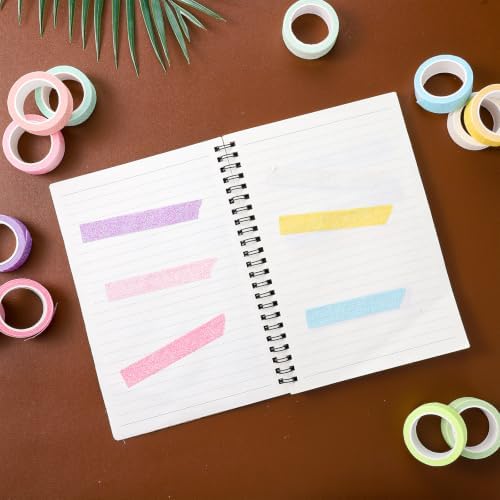 TIESOME 12 Rolls Glitter Washi Tape Set,15mm Macaron Cute Colored Tape