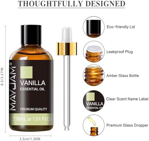 MAYJAM Vanilla Essential Oil for Diffuser Aromatherapy DIY Soap, 1.01fl.oz