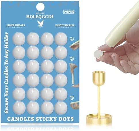 Taper Candle Sticky Dots - White Wax Candle Adhesive Dots - Unscented Cire Adhesive for Secure Candle Placement - Easy Clean and Traceless for DIY Projects - Pack of 24