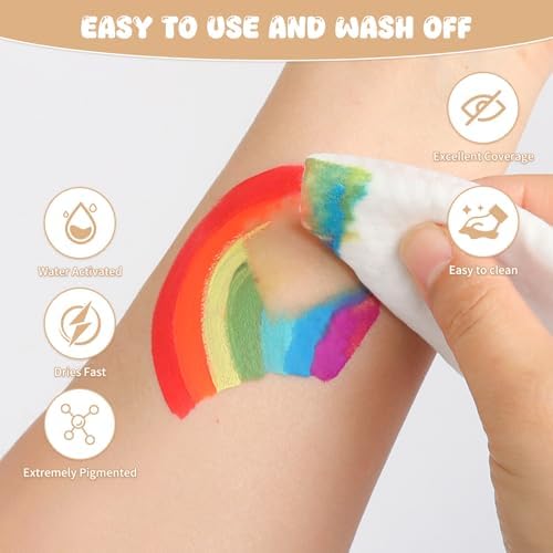 Pintada 54 Color Face Painting Kit for Kids - Non Toxic Water Based face paint Set with Brushes, Stencils, Gems & Sponges, - Safe for Sensitive Skin, Halloween, Birthday Parties, Cosplay & Festivals