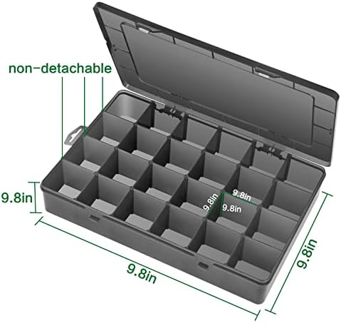 Gbivbe Large 24 Grids Plastic Organizer Box Adjustable Dividers,Clear Storage Box for Jewelry, Art DIY Crafts, Washi Tapes, Beads and Small Parts(Black,2Pack)