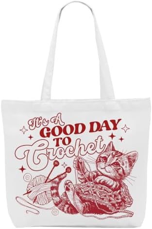 Crochet Knitting Humor Yarn Gifts Canvas Tote Bag, Reusable Grocery Shopping Bags for Crocheters Christmas