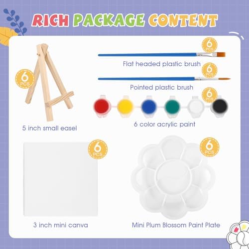 ESRICH 6 Set Mini Acrylic Paint Kit, Mini Stretched Canvas with Easel