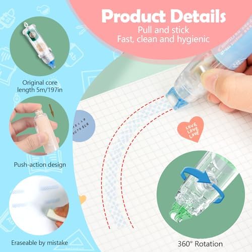 ASTIMESA 10 Pack Retractable Double Sided Tape Runner, Refillable Adhesive Tape Roller 0.23 Inch x 16.40 Ft, Glue Tape Roller with 360° Rotatable Tip for Scrapbooking Card DIY Accessories (5 Colors)